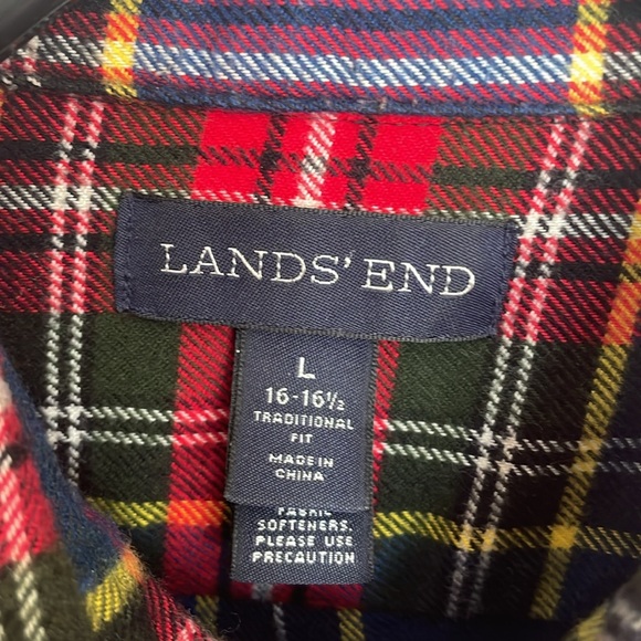 Lands’ End multi color plaid flannel  long sleeve shirt Men’s size L - Picture 4 of 13